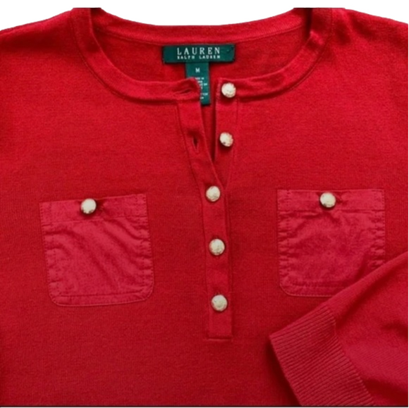 Women’s Lauren Ralph Lauren Red Knit Top Sweater with Gold Buttons Size Small - Picture 4 of 12